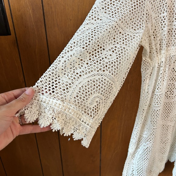 Spiaggia‎ Dolce White Crochet Lace Kimono Cover Up Beach Swim Dress Size L Boho - Picture 4 of 8